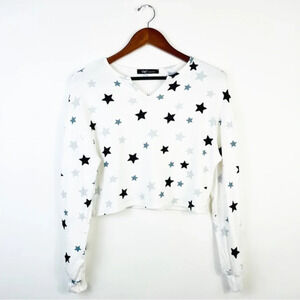 YMI COLLECTIONS White Stars Print Fleece Loungewear Top